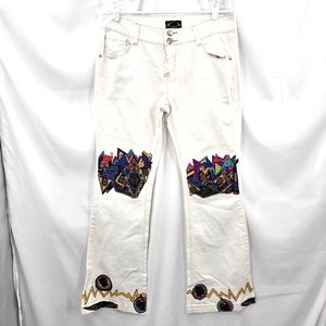Jane Doe Custom Flare Leg White Jeans Size 11 Black Black Panther Wakanda Design